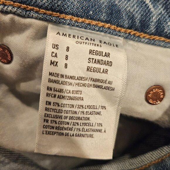 New American Eagle Jeans Womens 8 distressed Flare Leg 2 color hem Stretch Logo - Picture 15 of 16